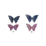 Blue & Pink Sapphire Gemstone Carving : Natural Untreated Unheated Sapphire Hand Carved Butterfly 2pairs Sets