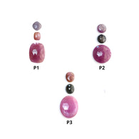 Pink & Yellow Blue Sapphire Gemstone Rose Cut : Natural Untreated Unheated Round Cushion And Oval Shape 3pcs Sets