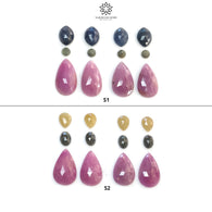 Pink & Yellow Blue Sapphire Gemstone Rose Cut : Natural Untreated Unheated Pear Oval Round And Marquise Shape 12pcs Sets For Jewelry