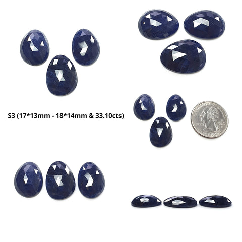 Blue Sapphire Gemstone Rose Cut : Natural Untreated Unheated Blue Sapphire Egg Shape 3pcs Set