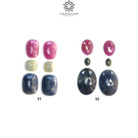 Blue Silver & Multi Sapphire Gemstone Rose Cut : Natural Untreated Unheated Sapphire Cushion And Oval Shape 6pcs Sets