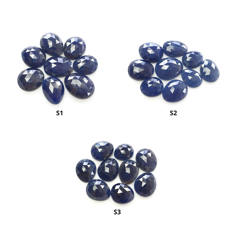 Blue Sapphire Gemstone Rose Cut : Natural Untreated Unheated Blue Sapphire Egg Shape Set