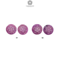 Raspberry Pink Sappire Gemstone Carving : Natural Untreated Sapphire Hand Carved Round Shape Pair/Set