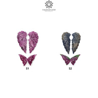 Blue Sapphire & Ruby Gemstone Carving : Natural Untreated Unheated Sapphire, Ruby Hand Carved Butterfly And Angel Wings Sets