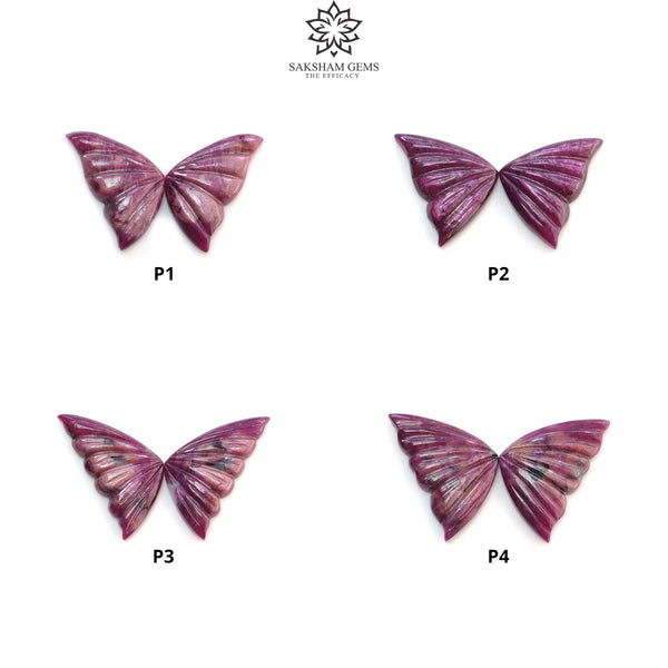 Red RUBY Gemstone Carving : Natural Untreated Unheated Ruby Hand Carved Butterfly Pairs