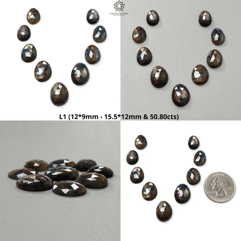 Golden Brown Chocolate Sapphire Gemstone Rose Cut Slices: Natural Untreated Sapphire Faceted Egg Shape 9pcs Lot for Jewelry