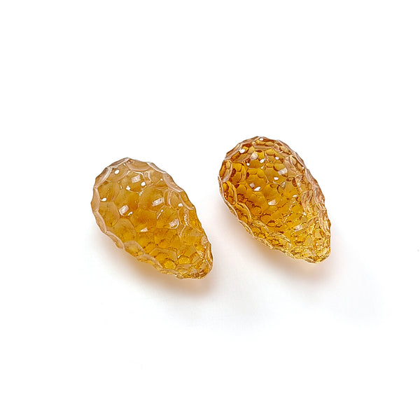 Citrine Gemstone Carving: 22.70cts Natural Untreated Unheated Yellow Citrine Hand Carved Teardrops Shape 17mm Pair November Birthstone