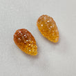 Citrine Gemstone Carving: 22.70cts Natural Untreated Unheated Yellow Citrine Hand Carved Teardrops Shape 17mm Pair November Birthstone