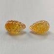 Citrine Gemstone Carving: 22.70cts Natural Untreated Unheated Yellow Citrine Hand Carved Teardrops Shape 17mm Pair November Birthstone