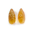 Citrine Gemstone Carving: 43.40cts Natural Untreated Unheated Yellow Citrine Hand Carved Teardrops Shape 25mm Pair November Birthstone