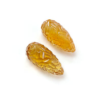 Citrine Gemstone Carving: 43.40cts Natural Untreated Unheated Yellow Citrine Hand Carved Teardrops Shape 25mm Pair November Birthstone