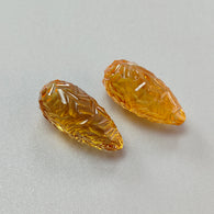 Citrine Gemstone Carving: 43.40cts Natural Untreated Unheated Yellow Citrine Hand Carved Teardrops Shape 25mm Pair November Birthstone