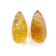 Citrine Gemstone Carving: 90.70cts Natural Untreated Unheated Yellow Citrine Hand Carved Teardrops Shape 31mm Pair November Birthstone