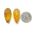 Citrine Gemstone Carving: 90.70cts Natural Untreated Unheated Yellow Citrine Hand Carved Teardrops Shape 31mm Pair November Birthstone