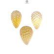 Citrine Gemstone Carving: 64.60cts Natural Untreated Yellow Citrine Hand Carved Teardrops Shape 21mm - 22mm 3pcs Set November Birthstone