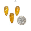 Citrine Gemstone Carving: 81.30cts Natural Untreated Yellow Citrine Hand Carved Teardrops Shape 26mm - 27mm 3pcs Set November Birthstone