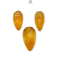 Citrine Gemstone Carving: 84.70cts Natural Untreated Yellow Citrine Hand Carved Teardrops Shape 24mm - 27mm 3pcs Set November Birthstone