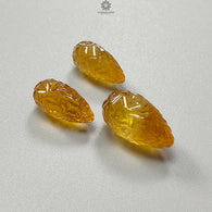 Citrine Gemstone Carving: 84.70cts Natural Untreated Yellow Citrine Hand Carved Teardrops Shape 24mm - 27mm 3pcs Set November Birthstone