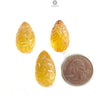 Citrine Gemstone Carving: 89.00cts Natural Untreated Yellow Citrine Hand Carved Teardrops Shape 22mm - 26mm 3pcs Set November Birthstone