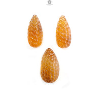 Citrine Gemstone Carving: 99.30cts Natural Untreated Yellow Citrine Hand Carved Teardrops Shape 27mm - 29mm 3pcs Set November Birthstone