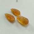 Citrine Gemstone Carving: 99.30cts Natural Untreated Yellow Citrine Hand Carved Teardrops Shape 27mm - 29mm 3pcs Set November Birthstone