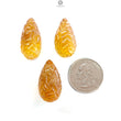 Citrine Gemstone Carving: 100.00cts Natural Untreated Yellow Citrine Hand Carved Teardrops Shape 26mm - 27mm 3pcs Set November Birthstone