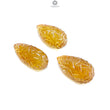 Citrine Gemstone Carving: 100.00cts Natural Untreated Yellow Citrine Hand Carved Teardrops Shape 26mm - 27mm 3pcs Set November Birthstone