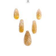 Citrine Gemstone Carving: 53.20cts Natural Untreated Yellow Citrine Hand Carved Teardrops Shape 16mm - 24mm 5pcs Set November Birthstone