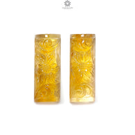 Citrine Gemstone Carving: 49.30cts Natural Untreated Yellow Citrine Hand Carved Baguette Shape 32*12mm Pair for Jewelry November Birthstone