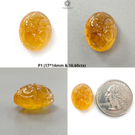 Citrine & Amethyst Quartz Gemstone Carving: Natural Untreated Unheated Yellow Citrine Purple Amethyst Hand Carved Oval Shape 1pc For Jewelry