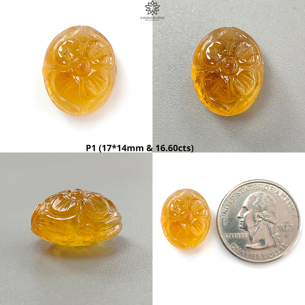 Citrine & Amethyst Quartz Gemstone Carving: Natural Untreated Unheated Yellow Citrine Purple Amethyst Hand Carved Oval Shape 1pc For Jewelry