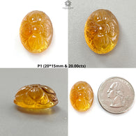 Citrine & Amethyst Quartz Gemstone Carving: Natural Untreated Yellow Citrine Purple Amethyst Hand Carved Oval Cushion Shape 1pc For Jewelry