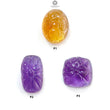 Citrine & Amethyst Quartz Gemstone Carving: Natural Untreated Yellow Citrine Purple Amethyst Hand Carved Oval Cushion Shape 1pc For Jewelry