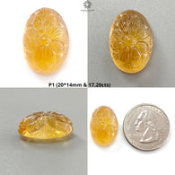 Citrine Gemstone Carving: Natural Untreated Unheated Yellow Citrine Gemstone Hand Carved Oval Shape 1pc For Jewelry