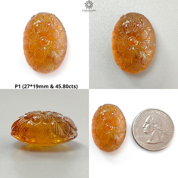 Citrine & Amethyst Quartz Gemstone Carving: Natural Untreated Unheated Yellow Citrine Purple Amethyst Hand Carved Oval Shape 1pc For Jewelry