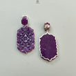 Purple Onyx Carving Silver Earring: 13.98gms Natural Onyx Hand Carved Hexagon Shape 925 Sterling Silver Prong Set Push Back Stud Earring 2"