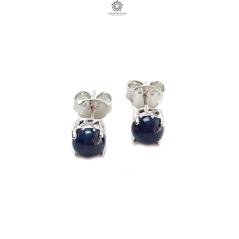 Blue Sapphire Plain Silver Earring: 2.00gms Natural Untreated Sapphire Round 925 Sterling Silver Prong Set Push Back Stud Earring 0.75