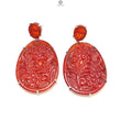 Orange Onyx Carving Silver Earring:19.69gms Natural Orange Oval Shape Hand Carved 925 Sterling Silver Prong Set Stud Push Back Earring 2.00"