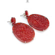 Orange Onyx Carving Silver Earring:19.69gms Natural Orange Oval Shape Hand Carved 925 Sterling Silver Prong Set Stud Push Back Earring 2.00"