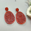 Orange Onyx Carving Silver Earring:19.69gms Natural Orange Oval Shape Hand Carved 925 Sterling Silver Prong Set Stud Push Back Earring 2.00"