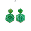 Green Onyx Carving Silver Earring: 11.64gms Natural Onyx Hand Carved Hexagon Shape 925 Sterling Silver Prong Set Push Back Stud Earring 1.5"