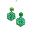 Green Onyx Carving Silver Earring: 11.64gms Natural Onyx Hand Carved Hexagon Shape 925 Sterling Silver Prong Set Push Back Stud Earring 1.5"
