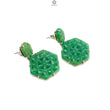 Green Onyx Carving Silver Earring: 11.64gms Natural Onyx Hand Carved Hexagon Shape 925 Sterling Silver Prong Set Push Back Stud Earring 1.5"