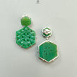 Green Onyx Carving Silver Earring: 11.64gms Natural Onyx Hand Carved Hexagon Shape 925 Sterling Silver Prong Set Push Back Stud Earring 1.5"