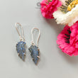 Blue Labradorite Silver Earrings: 5.58gms Natural Untreated Labradorite Angel Wings Carving Prong Set Drop Dangle Hook Earring 1.75"