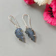 Blue Labradorite Silver Earrings: 5.58gms Natural Untreated Labradorite Angel Wings Carving Prong Set Drop Dangle Hook Earring 1.75"