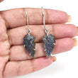 Blue Labradorite Silver Earrings: 33.60cts Natural Untreated Labradorite Angel Wings Carving Prong Set Drop Dangle Hook Earring 2"