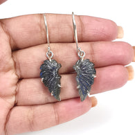 Blue Labradorite Silver Earrings: 33.60cts Natural Untreated Labradorite Angel Wings Carving Prong Set Drop Dangle Hook Earring 2