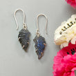 Blue Labradorite Silver Earrings: 33.60cts Natural Untreated Labradorite Angel Wings Carving Prong Set Drop Dangle Hook Earring 2"