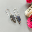 Blue Labradorite Silver Earrings: 33.60cts Natural Untreated Labradorite Angel Wings Carving Prong Set Drop Dangle Hook Earring 2"